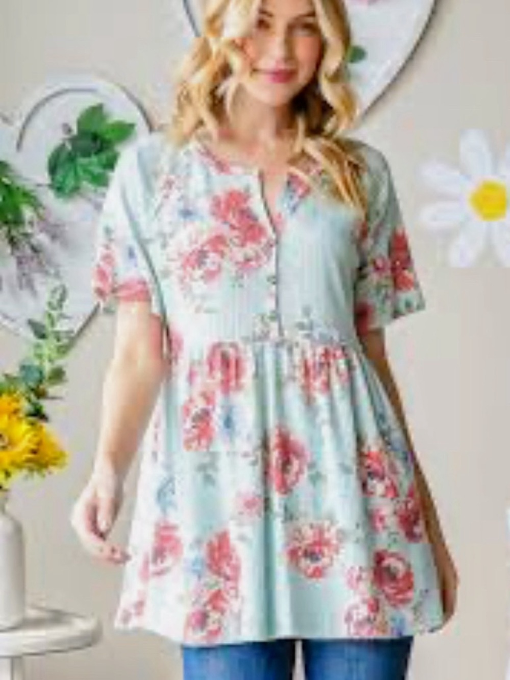 Heimish Floral Mint Short-Sleeve Babydoll Top